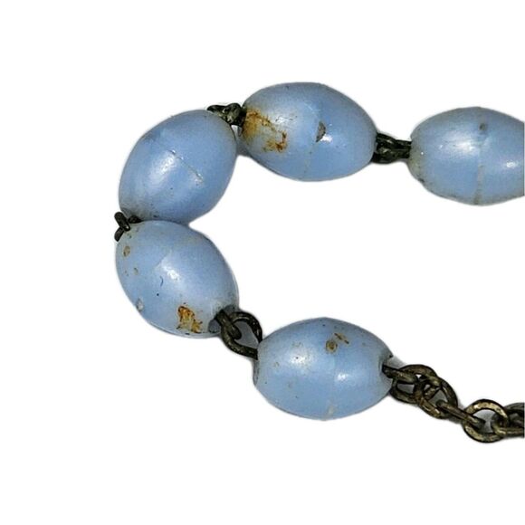 Vintage Light Blue Rosary Beads with Ornate Brass Crucifix & Mary Centerpiece - Picture 8 of 12